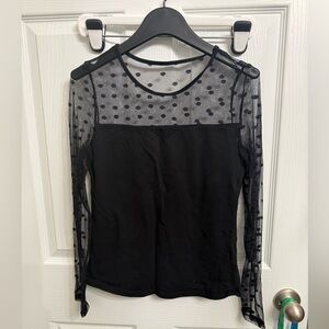 Black Mesh Polka Dot Sheer Sleeve Top Goth Whimsigoth Y2K Coquette S
